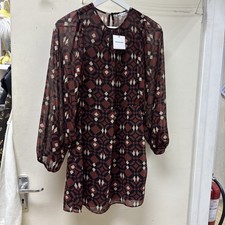 BNWT Zara The Sadie Mini Dress Maroon/Black Size L, sheer, long sleeves Wel