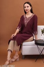 Indian Readymad Party Festive Wedding Cotton Kurta Kurti Pant Set for Women's