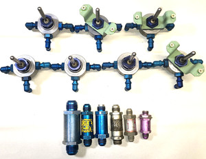 AN ANODIZED VALVE TOGGLE CHECK BALL FUEL FLOW - HUGE LOT - USED VINTAGE RACING