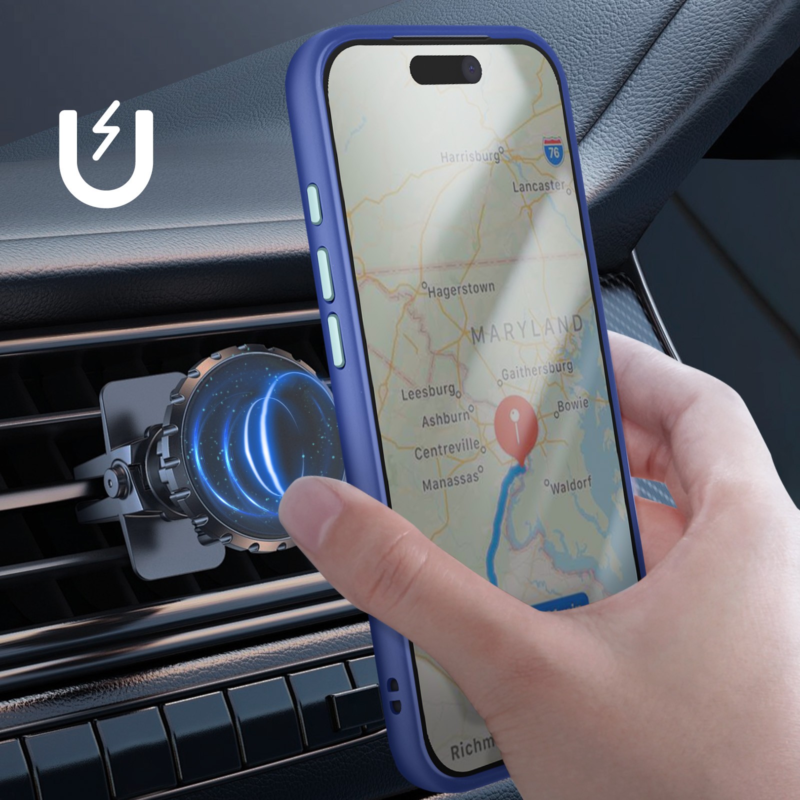 Coque iPhone 17 Pro avec anneau anti-chute bleu pour selfie stable