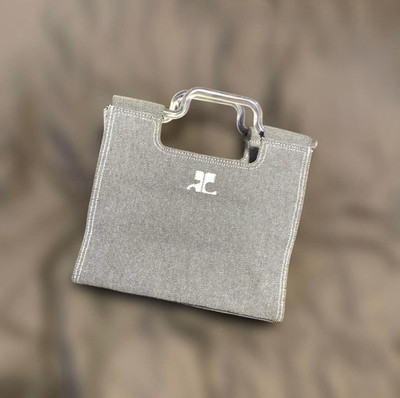 Courreges Clear Handle Handbag in Light Gray Denim Bag Rare Near Mint Japan