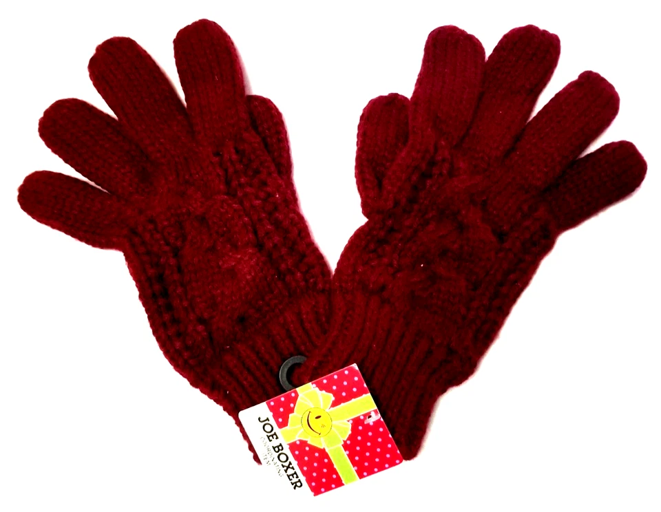 Joe Boxer Rojo Borgoña Cable Tejido Cálido Invierno Nieve Guantes Talla Única Nuevo con Etiqueta Foto 3 de 4