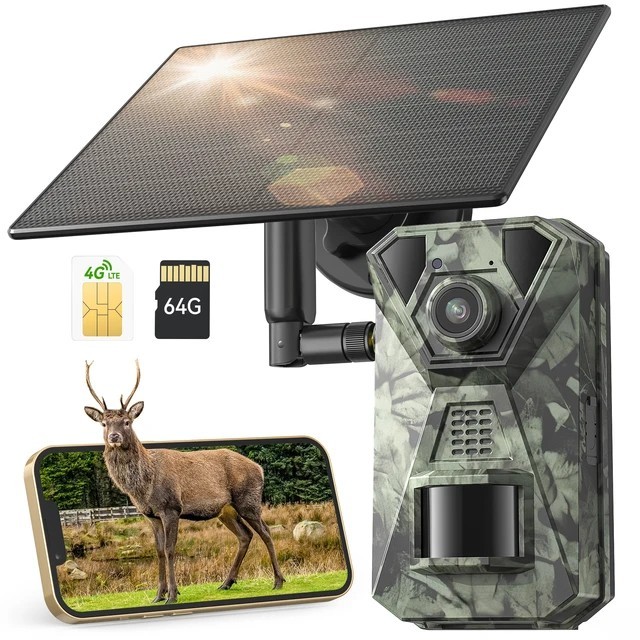 Caméra de chasse 4G LTE solaire 2.7K avec carte SIM intégrée verte pour vision nocturne