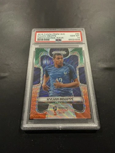 2018 Panini Prizm World Cup Kylian Mbappe Green/Orange Wave #80 PSA 10 GEM MINT