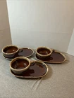 Veg Hull Pottery Brown Drip Set Of 3 Soup Mugs / Snack Trays Oven Proof