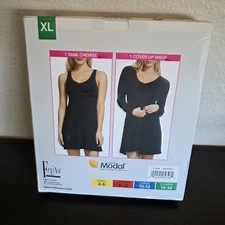 New FELINA Modal Tank Chemise Tank & Wrap Set Black XL 2 Piece New with Box