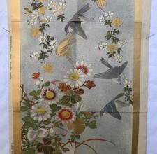 Grande lithographie ancienne. Modèle de broderie japonisante. Art nouveau, art d