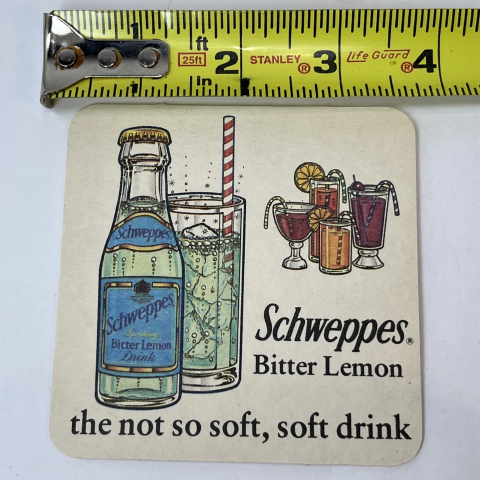 Vintage Schweppes Bitter Lemon Coasters LOT Of 4 Double Sided 1970s/1980s - Image 3 of 4