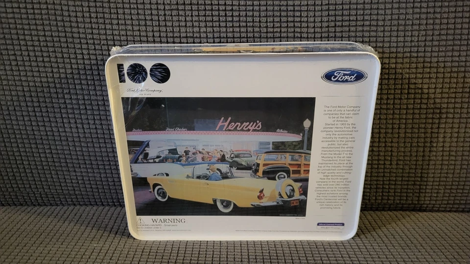 Ravens burger Puzzle In Tin Box 1956 Ford Yellow Thunderbird Convertible Vintage - Image 2 of 4