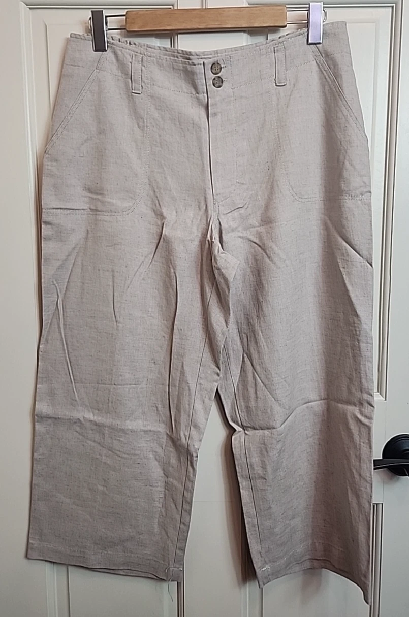 NWOT Sag Harbor Tan/Brown Capri Pants Womens Size 12P 32x22 Linen Blend 97-36359