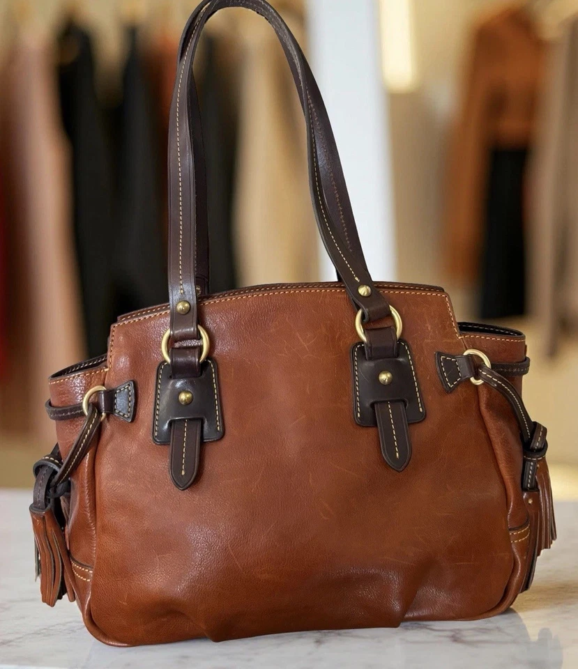 Dooney Bourke Florentine Toledo Leather Natural Brown Winged Tote Shoulder Bag - Image 4 of 4