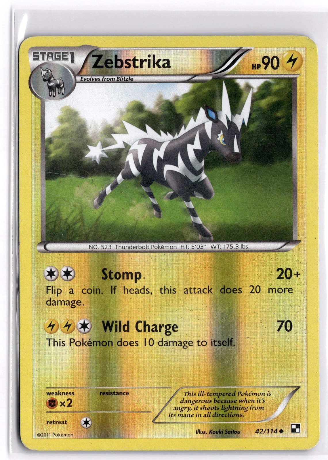 Pokemon TCG Zebstrika 42/114 Black and White Uncommon Reverse Holo