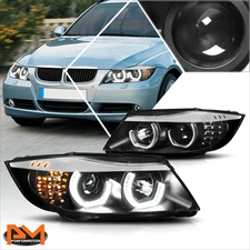For 05-08 BMW E90 3-Series LED 3D Crystal U-Halo Projector Headlight/Lamp Black
