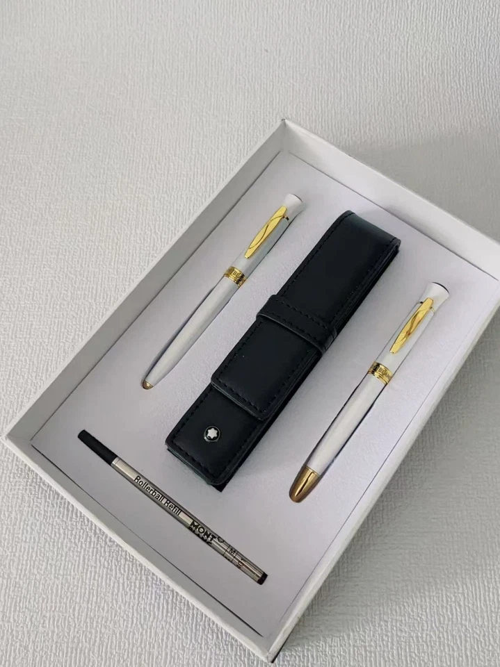 Montblanc Nova Caneta Esferográfica Branca Luxo Pacote com Dois com Conjunto de Recargas de Tampa de Caneta - Imagem 4 de 4