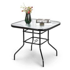 VINGLI Glass Patio Table with Umbrella Hole, 32" Square Outdoor Dining Table Ste