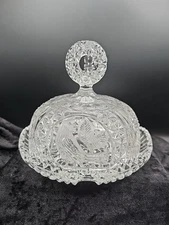 Vintage Hofbauer Byrdes Crystal Large Covered Butter Or Cheese Dish - 2 Pieces