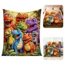 Cute Dinosaur Throw Blanket, Soft Flannel 100*150cm (39.4" × 59"), Colorful 
