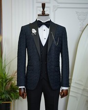 Suit 3 Piece Slim Fit Wedding Navy Groom Party Wear from Parez Suits