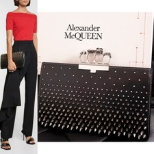 NEW $2990 ALEXANDER MCQUEEN Black SILVER SPIKE STUDDED KNUCKLE 4 Ring SKULL BAG