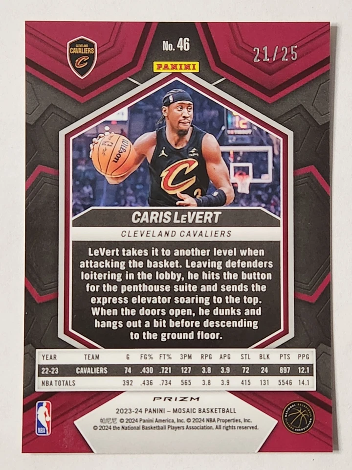 2023-24 Panini Mosaic Caris LeVert #21/25 Orange Mosaic Prizm #46 Cavaliers SP - Image 2 of 3