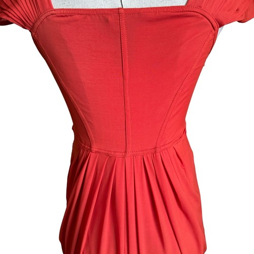 Vintage 90s Y2K Donna Karan Orange Pleated Draped Dress sz Small Made in Italy - Picture 8 of 15