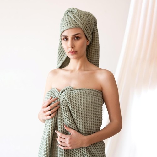 Asciugamani Lusso Verde Salvia per Bagno Grande Misura 20x35 | 100% Turco Co... - Foto 5 di 11