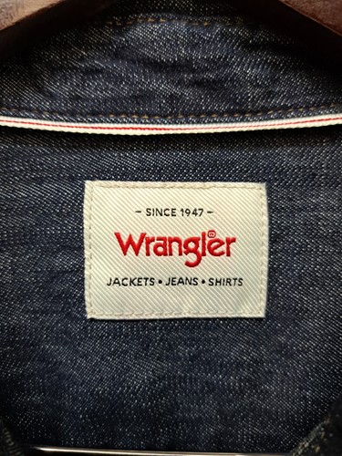 Wrangler Western Blue Denim Dark Wash Indigo Pearl Snap Shirt Men’s Size Medium - Picture 2 of 8