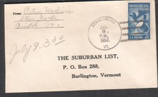 1957 cover Peter Haskins Starksboro VT to Suburban List Burlington Vermont