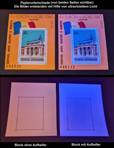 Romania 1980 Mi. block 174 x2 ** with and without brightener, KSZE Madrid, flag - Picture 1 of 1