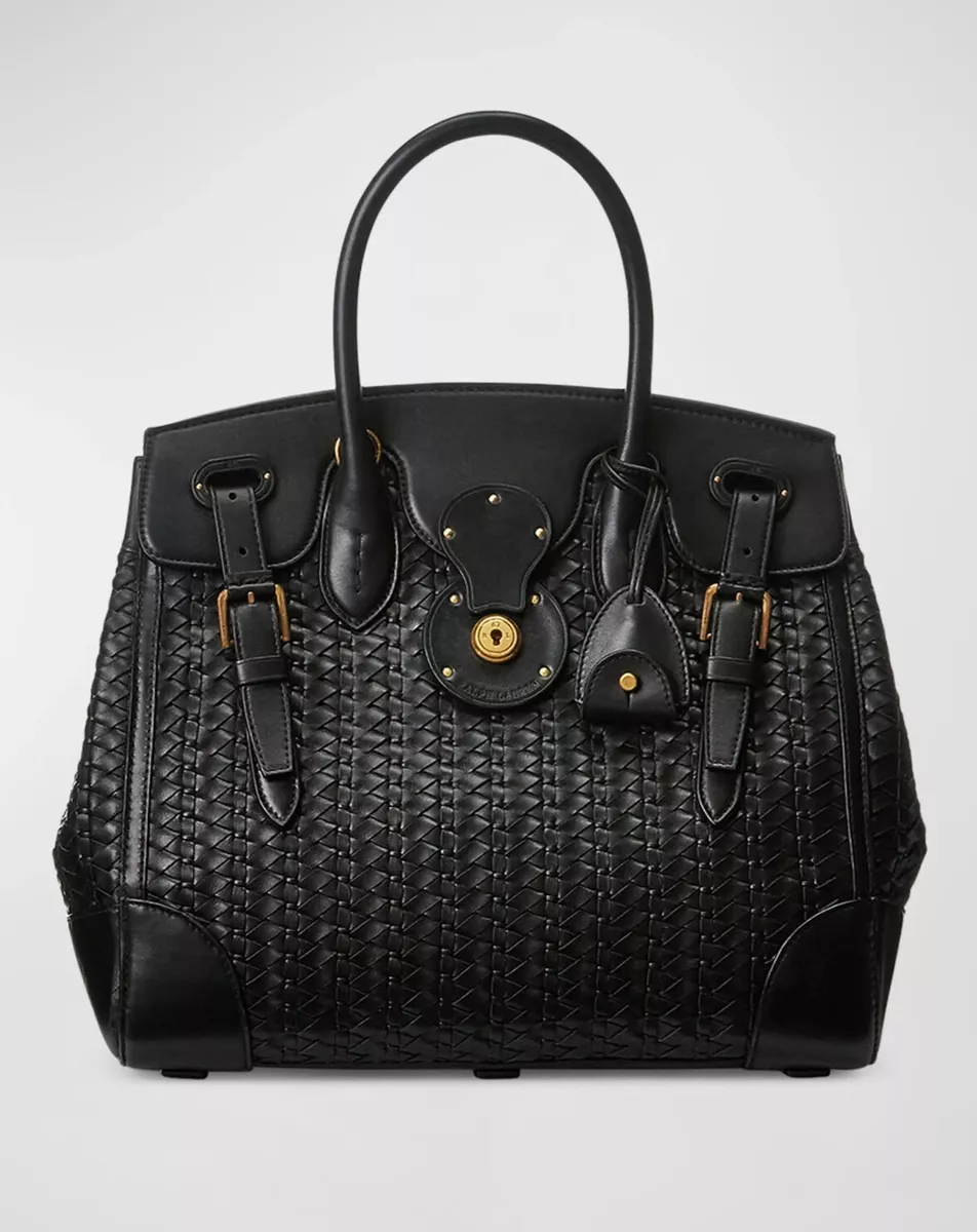 NEW Ralph Lauren Collection Black Ricky 33 Woven Leather Top