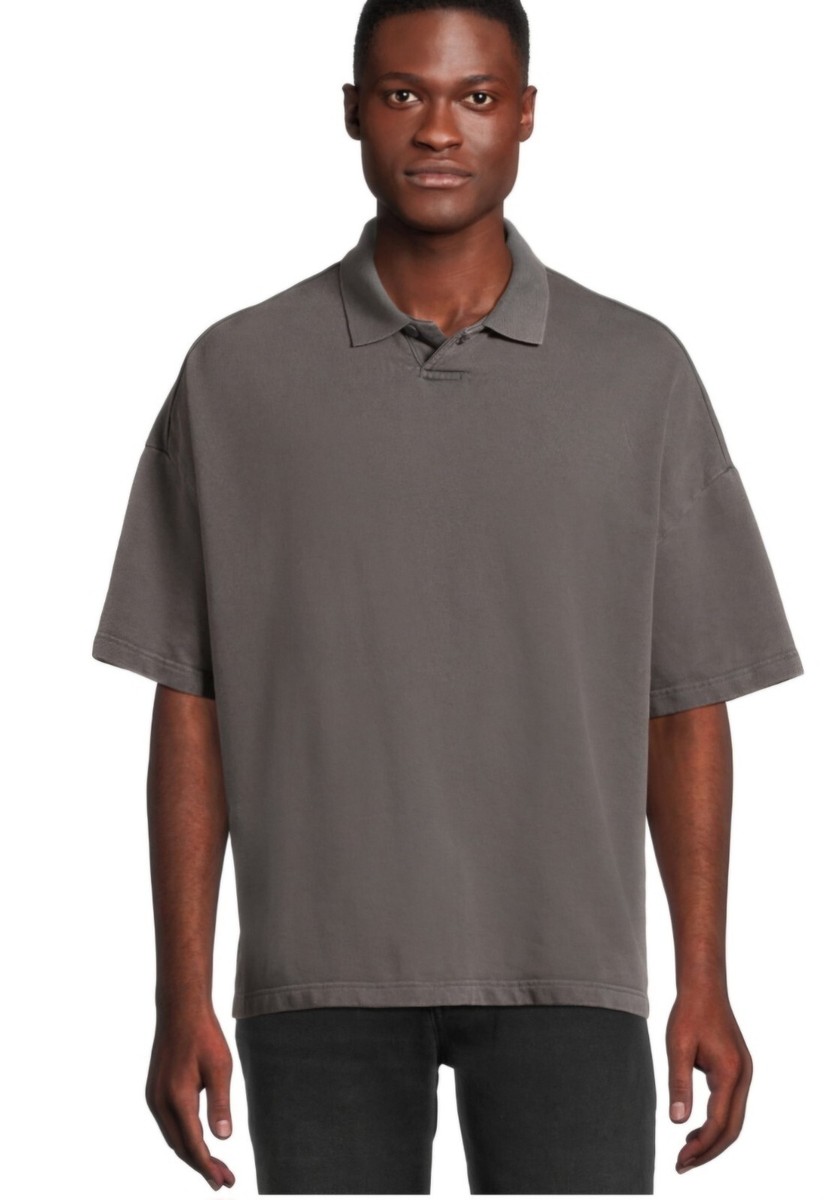 No Boundaries Mens Oversize Short Sleeve French Terry Polo Shirt
