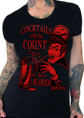 Cocktails With The Count -Spooky Monster Creepy Vampire- Tee by Pinky Star
