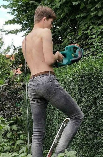 Shirtless Male Lawn Jock Hunk Tight 