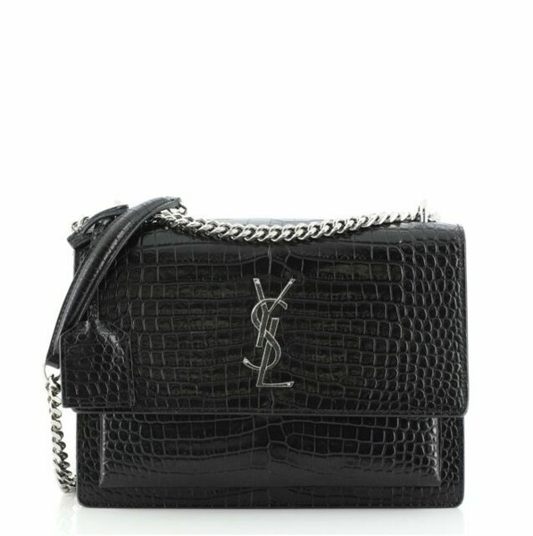 ysl sunset medium in crocodile embossed shiny leather
