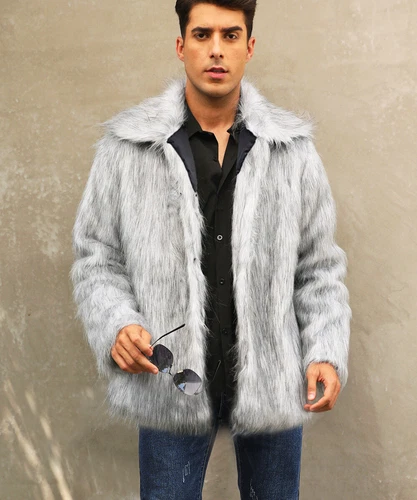 Neu Herren Luxus Kunstfell Mantel Flauschig Dick Wintermäntel Flauschig Warm Lange Jacke - Bild 13 von 21