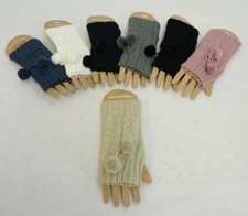 Ladies Knit Fingerless Gloves Hand Cuffs POM POMS Knit Women's Hand Warmer