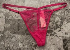 NWT VICTORIA'S SECRET PINK FLORAL LACE GOLD ADJUSTABLE STRAP V STRING PANTIES