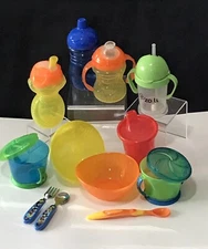 Lot of Toddler Sippy & Snack Cups Bowls Utensils & More Quality Brands Great Set