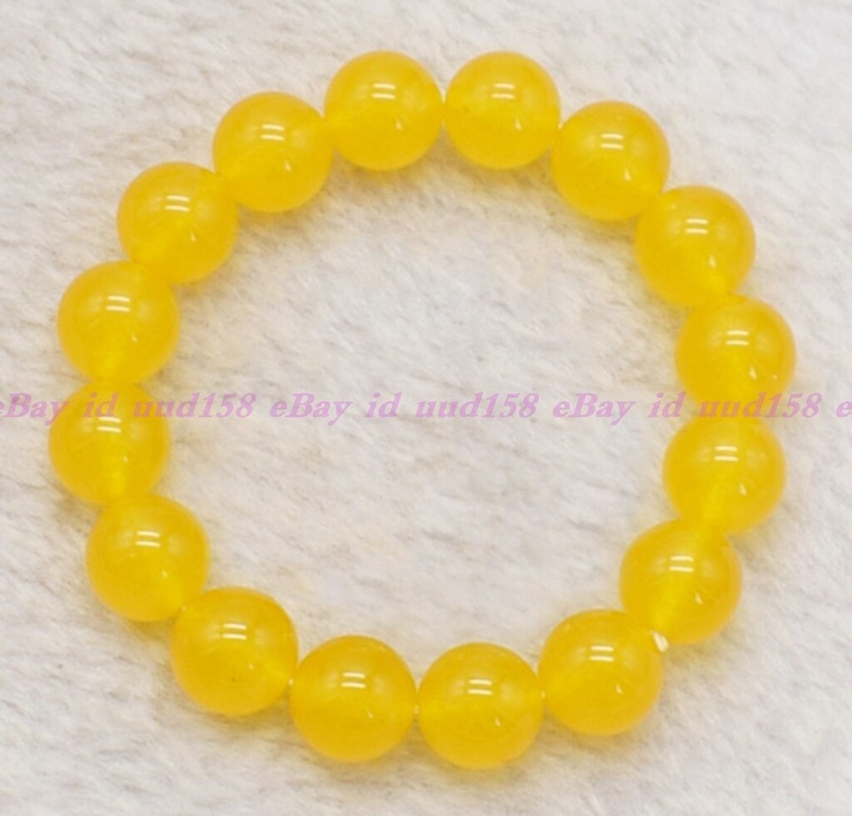 Natural Yellow Agate Gemstone 8mm Round Beads Stretch Bracelet 7 Unisex