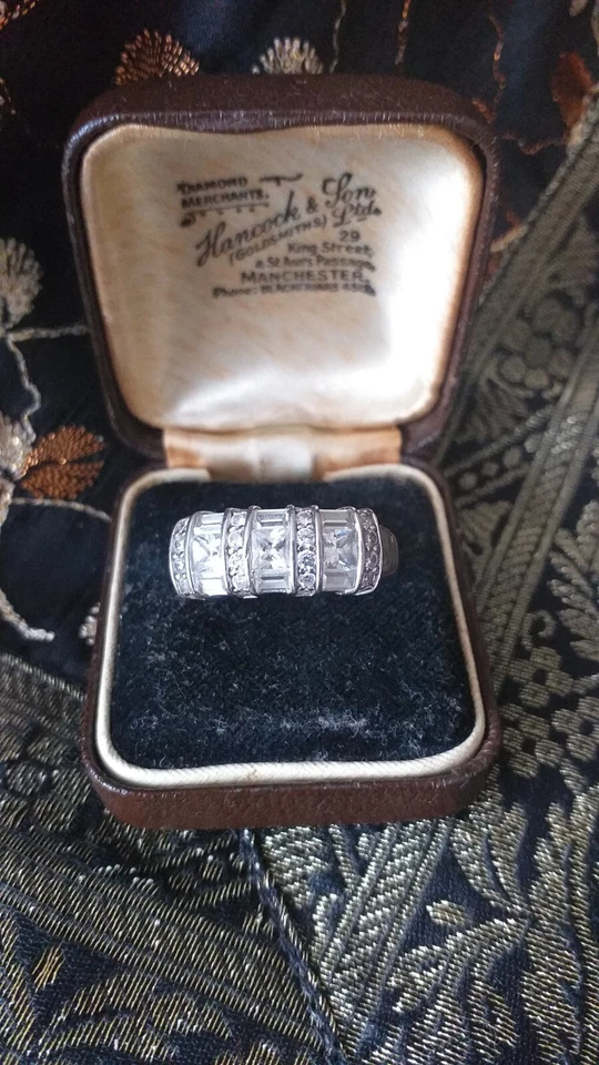 Anello vintage anni 80 in argento sterling 925 con zirconi/diamanti misura UK... - Immagine 2 di 4