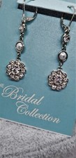 FLOWER RHINESTONE/PEARL EARRINGS - MONET BRIDAL COLLECTION WEDDING JEWELRY