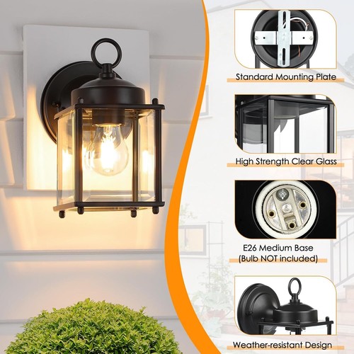 2 Pack Outdoor Porch Wall Lantern, Exterior Waterproof Wall Sconce Light Fixture - Picture 7 of 11