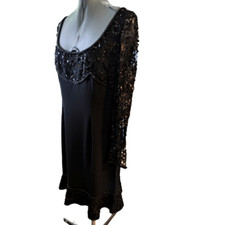 women's vintage Night line black beaded dress