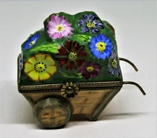 LIMOGES FRANCE BOX - CHAMART EXCLUSIF - FLOWER CART & METAL HANDLES