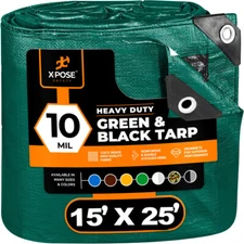 15' x 25' Heavy Duty Green/ Black Poly Tarp Waterproof Cover Tent RV Tarpaulin