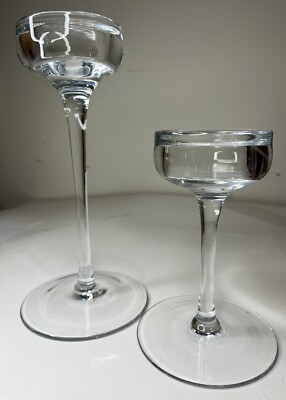 Ikea Blomster Glass Candlestick Rare tall Candle Holders (2) 9 1/2  & 6 