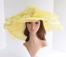 D31 Kentucky Derby Church Wedding 3 Layers 7" Wide Brim Organza hat Yellow