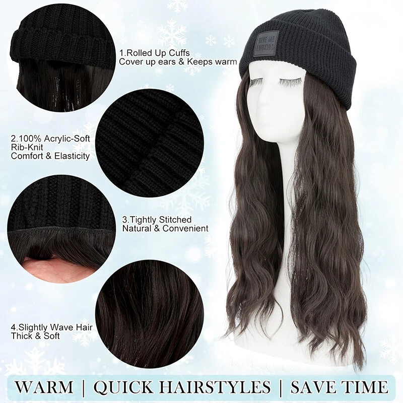 Wavy Hat wigs Cap with Hair Blonde Color Connect Winter Warm Knitted Beanie Hat - Picture 8 of 23