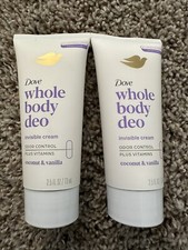 2 Dove Whole Body Deo Cream Coconut & Vanilla 2.5 OZ With Vitamin B3 & E