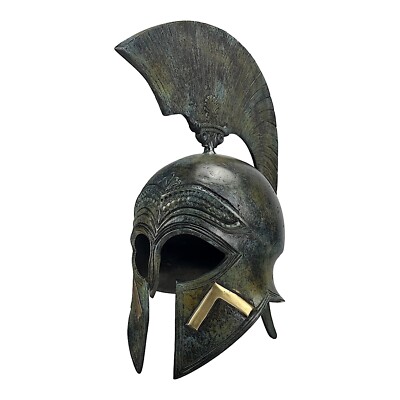 Ancient Greek Spartan Helmet with Lambda Symbol Real Bronze Sculpture Large
